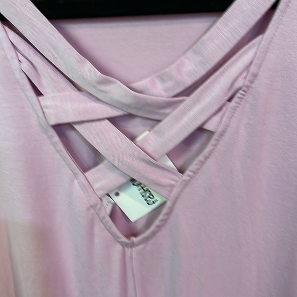 CY pink open shoulder cross stitch V-neck short sleeve. NWT - Picture 2 of 4